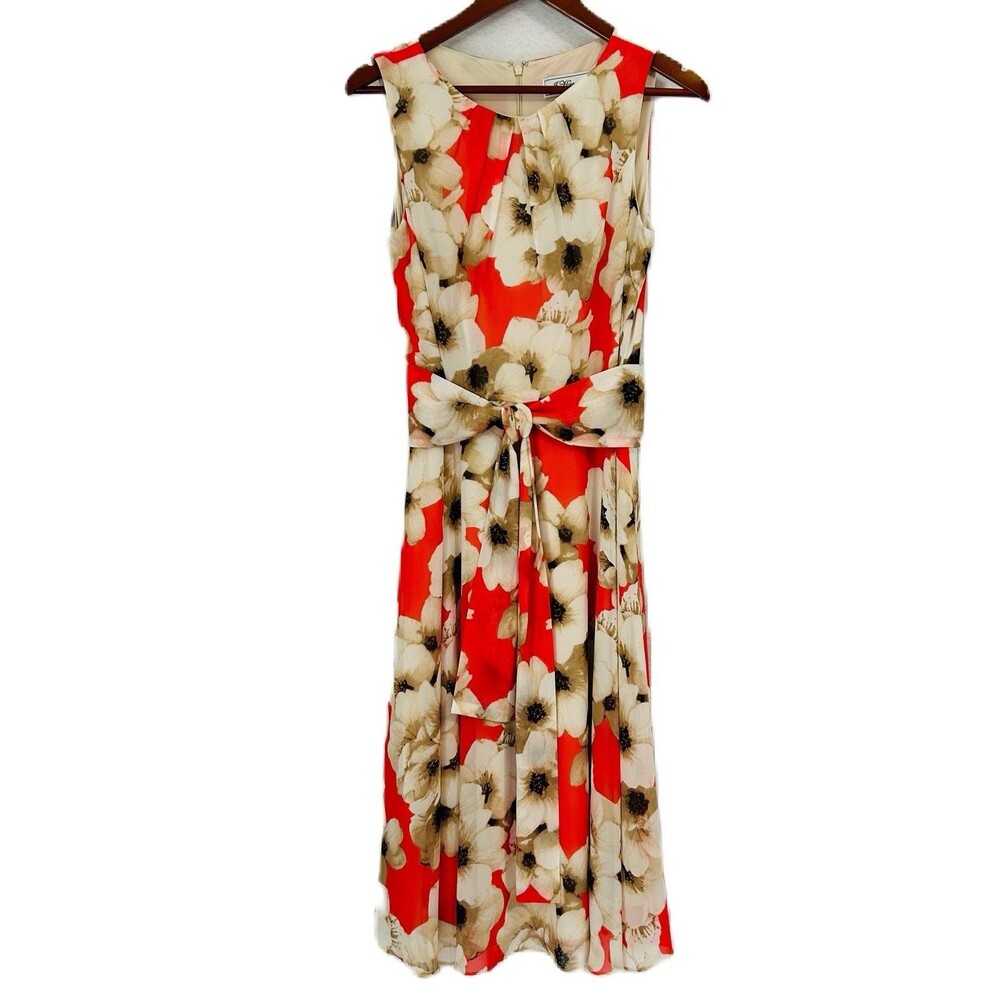 J Howard Dress Women 12 Orange Multicolor Sleeveless Cottage Preppy Classic